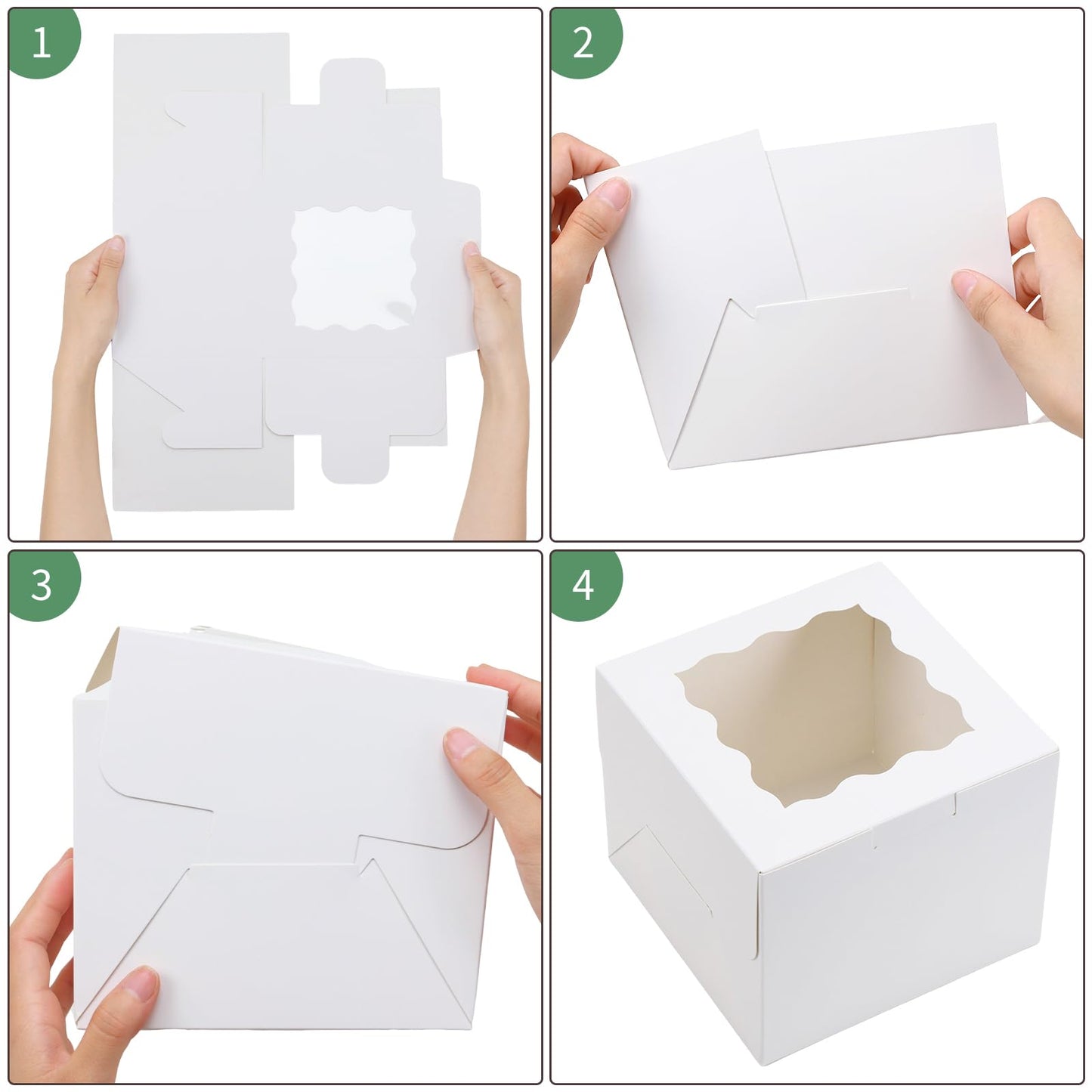 Moretoes 15pcs 6x6x5in Cake Boxes Bakery Carriers, Small Bento Cake Containers Cookie Boxes with Window, White Mini Cupcake Carriers Treat Containers for Dessert, Mother's Day, Valentine's Day