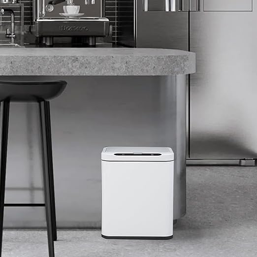 ELPHECO Stainless Steel Office Trash Can Motion Sensor Garbage Can Touchless Smart Trash Can Automatic Waste Bin for Kitchen, Office, Bathroom (White, 3.5 Gallons)
