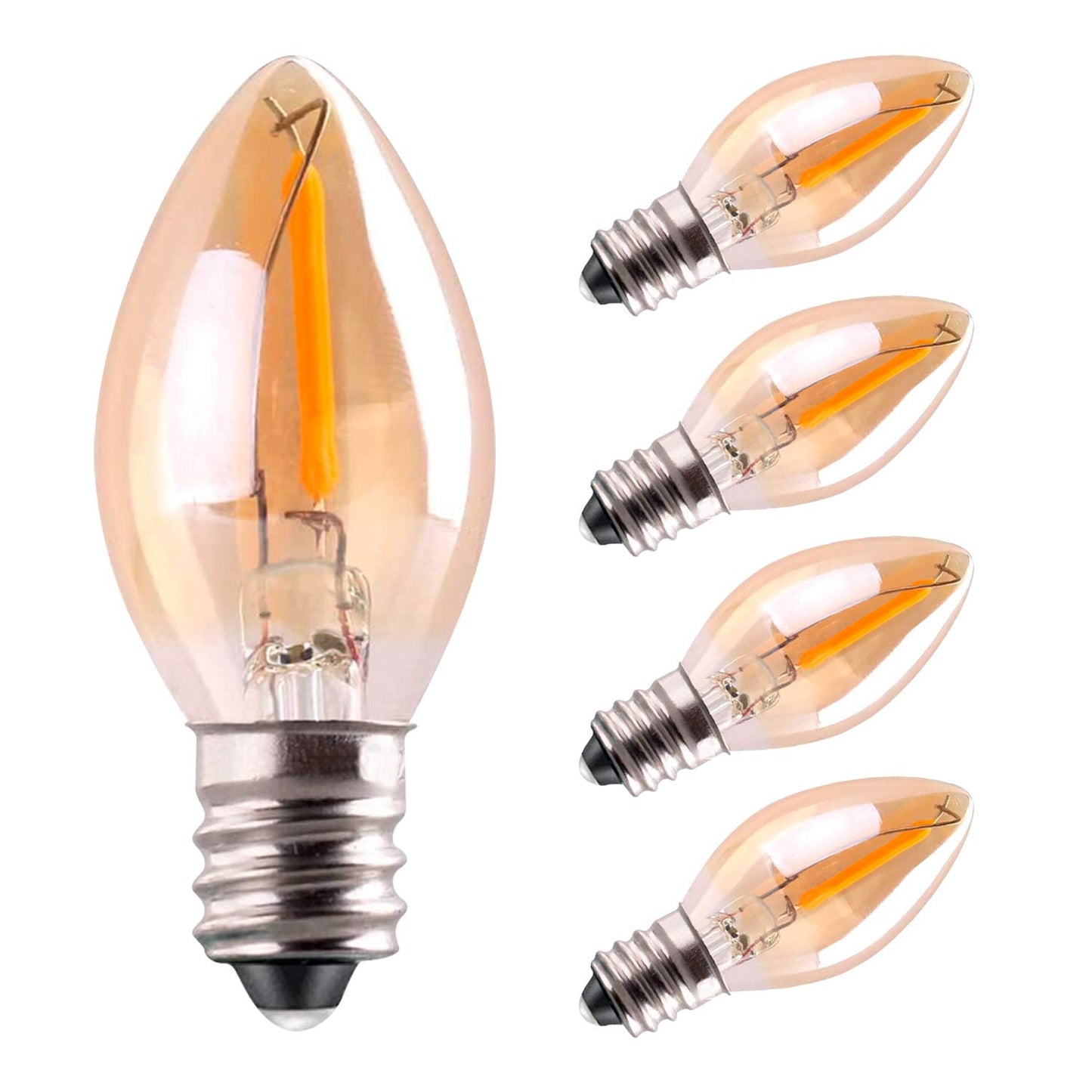 Sphoon C7 LED Bulb Pack of 5, 0.5W Nightlight Candle Bulb, Amber Glass 2200K, E12 Candelabra Base, Ultra Warm White