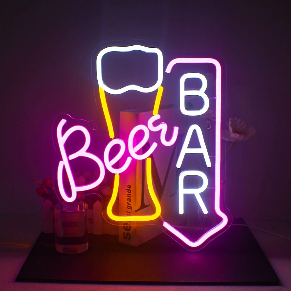 Beer Bar Neon Sign Led Neon Lights For Wall Decor USB Powered Light Up Bar Signs For Home Bar Store Restaurant Man Cave Decor Cafe Bistro Club Party Gift