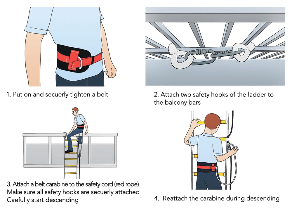 ISOP Safety Rope Ladder 4 Story 32 ft Flame Resistant - Innovative Solution Ladder with Safety Cord & Safety Belt - Reusable Compact & Portable - Weight Capacity up to 2000 Pounds - Certified Ladders