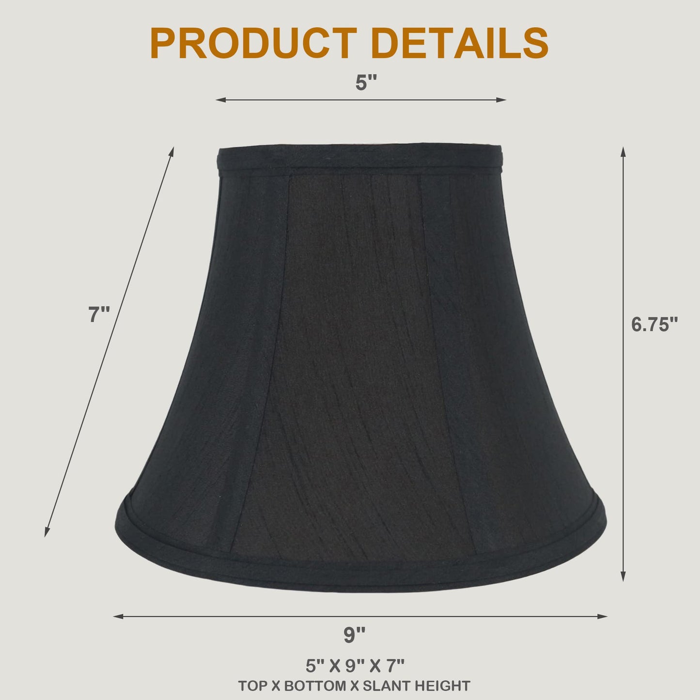 Urbanest Softback Bell Lampshade, Faux Silk, 5X9X7, Black, Spider-Fitter, Model Sh-1101185