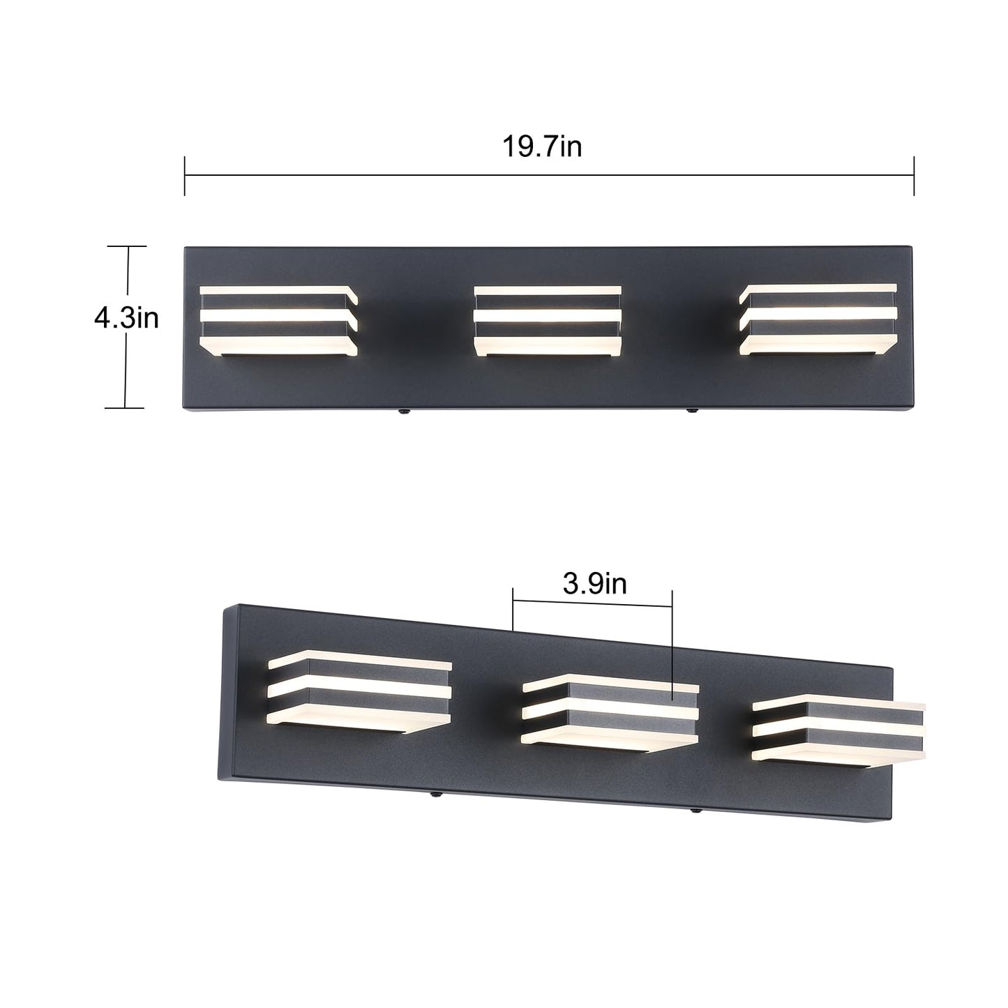 yumcrelect Black Vanity Lights for Bathroom Light Fixtures (3-Light, 20-Inch) Adjust 3 Colors Modern Bath Lighing Fixture Over Mirror LED Vanity Lighting