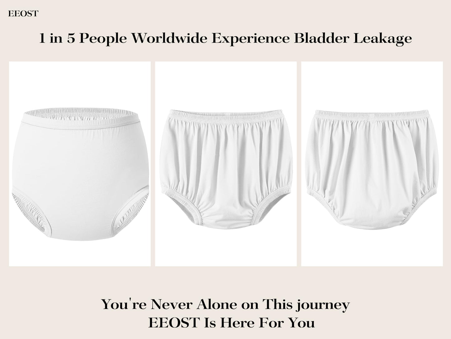 EEOST Adult Diaper Cover for Incontinence Noiseless Leak-Protection Underwear Plastic Pants Over Diapers Waterproof Rubber Pants (White, Large)