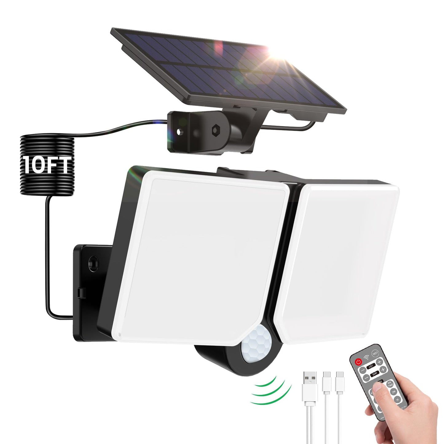 ALUSSO Solar Flood Lights with Motion Sensor, 3000K-6500K Dimmable, Waterproof, 1 Pack, Black, Model OT04