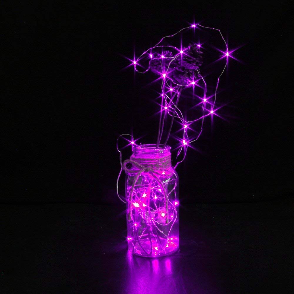 HDSHIMAO LED Starry String Lights, 10 Micro LEDs, 3.3ft Copper Wire, Battery Powered, Purple, Model ZS66, Pack of 3 Sets