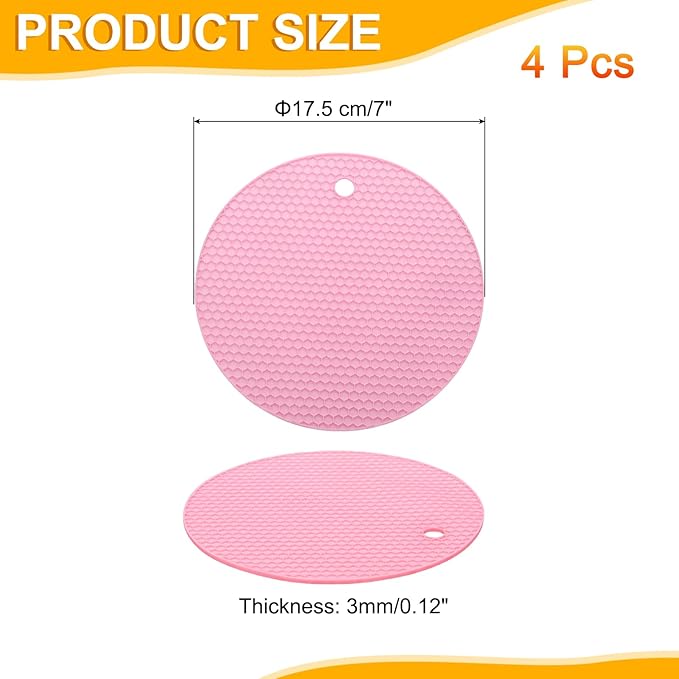uxcell 4pcs Silicone Jar Opener Pads, 17.5cm/7" Texture Can Opener Multipurpose Round Bottle Lid Opener Non-Slip Coasters for Weak Hands Seniors Children, Pink