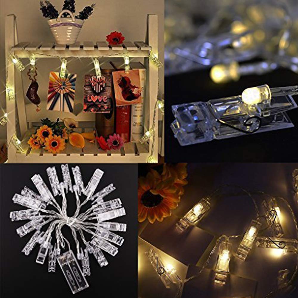 Dopheuor LED Fairy Clip String Lights, Warm White, 20 Clips, Model JZD-234, Battery Operated for Christmas, Weddings, Parties