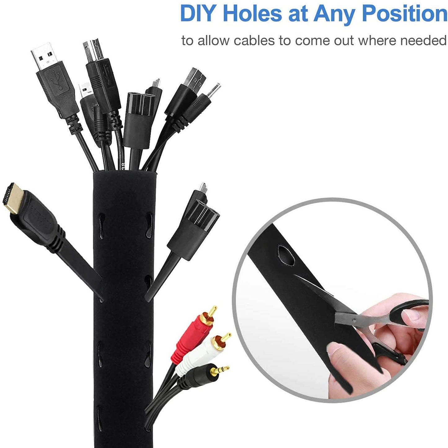 Joto 4 Pack Cable Management Sleeve, 19-20 Inches Cord Organizer System With Zipper For Tv Computer Office Home Entertainment, F