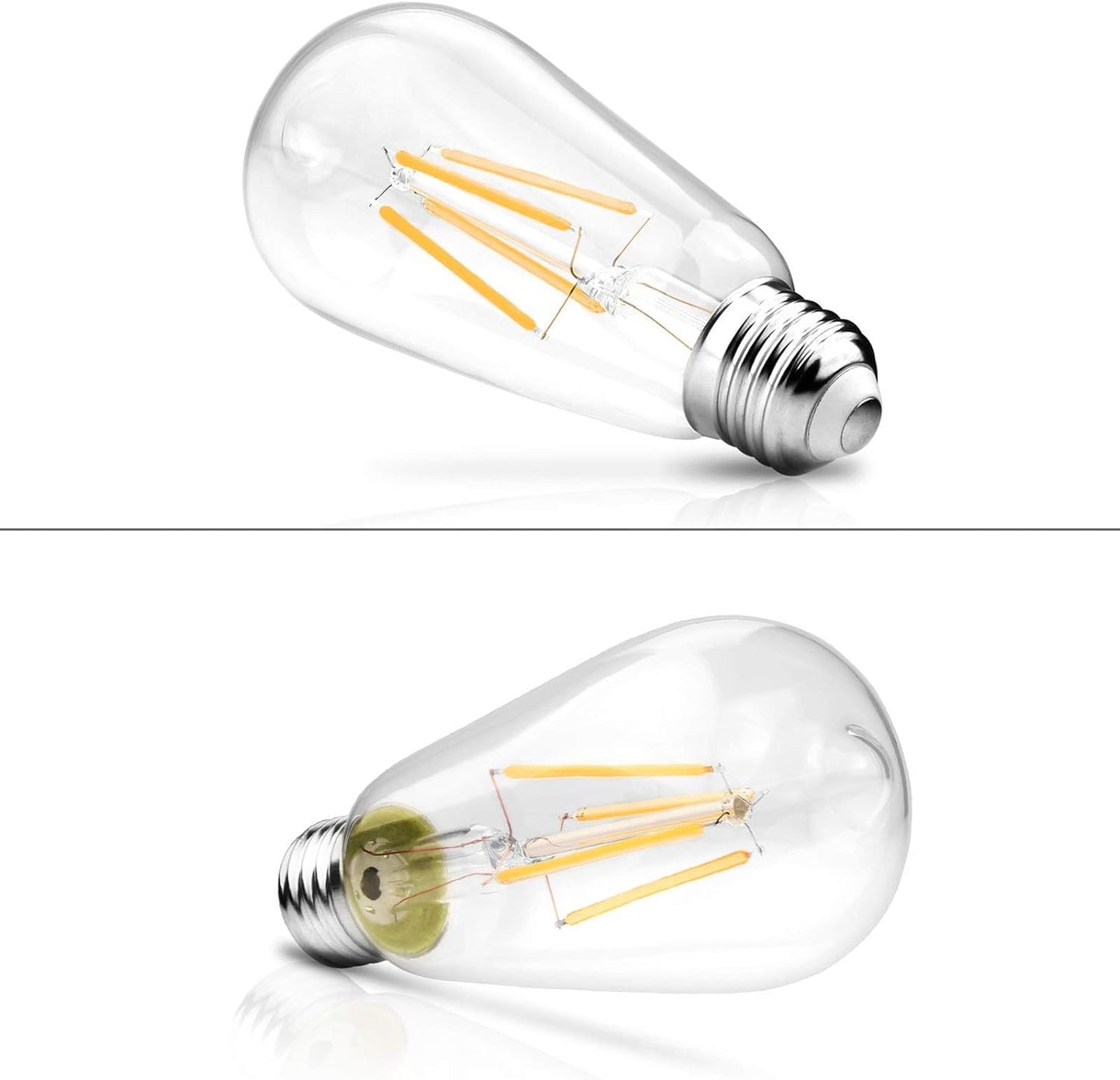 Ascher Vintage Led Edison Bulbs, 6W Equivalent, Warm White 2700K, Clear Glass, Pack Of 4, E26 Medium Base, Non-Dimmable