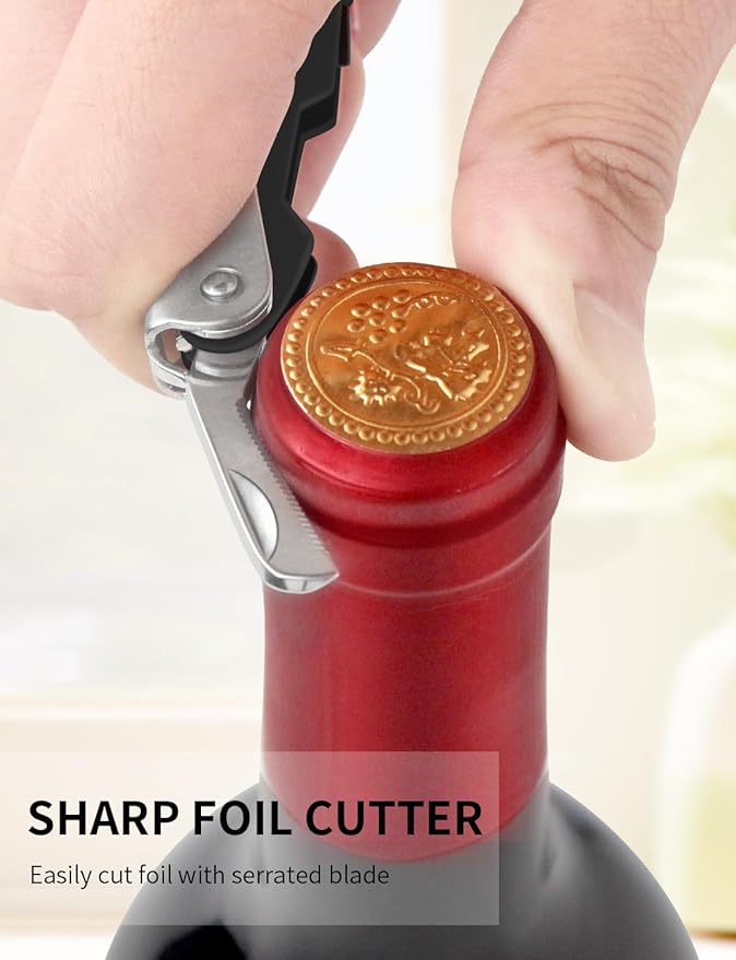 CORKAS Wine Key - Professional Handcrafted Heavy Duty Waiter Corkscrew, Compact Wine Opener with Double Hinged, Foil Cutter and Bottle Opener, Gifts for Servers, Sommelier, Bartenders - Black