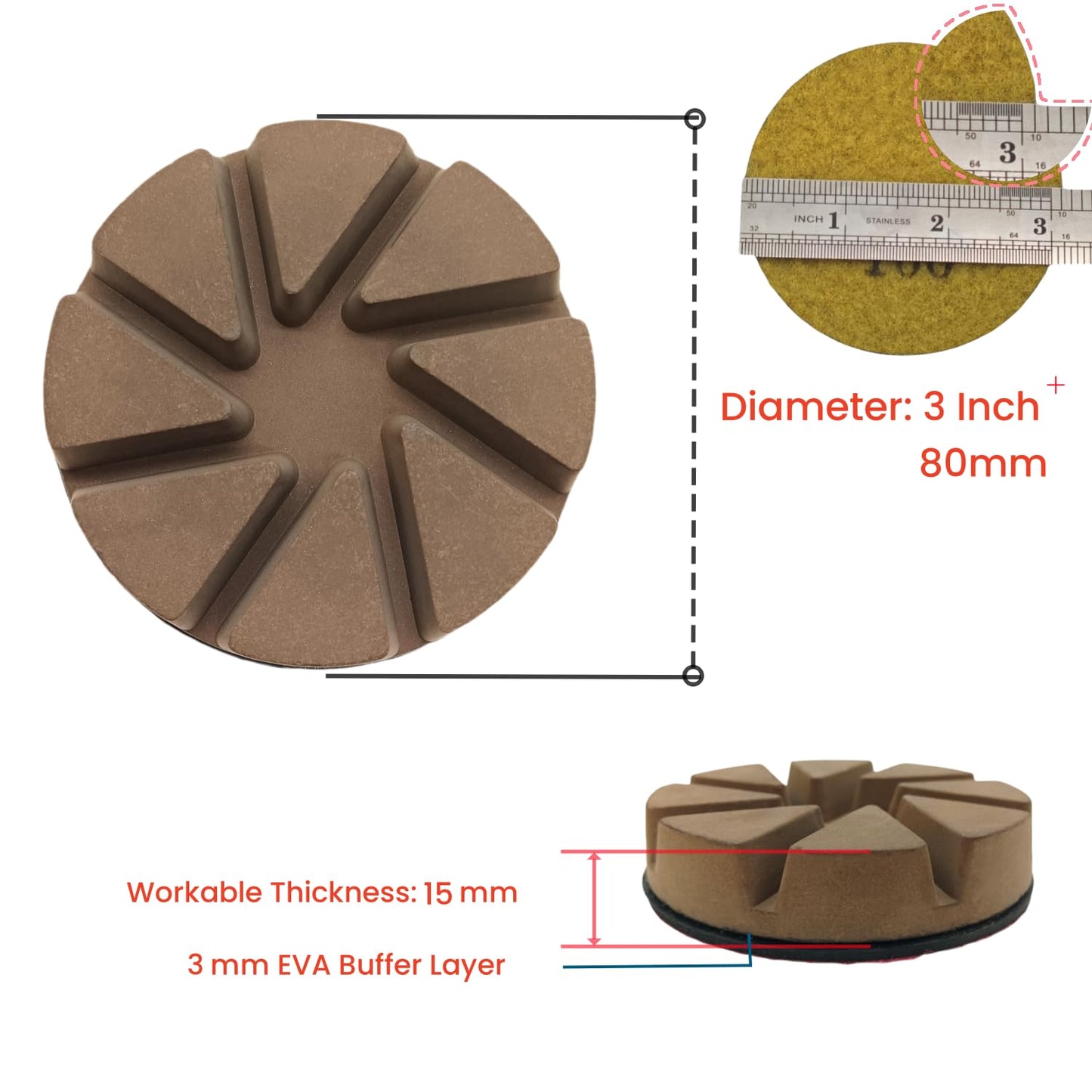 Hybrid Diamond Ceramic Polishing Pucks, Aggressive Concrete Terrazzo Floor Hook n Loop Grinding Pads, 3 Inch Long Using Life Transitional Discs,30# 9 PCS