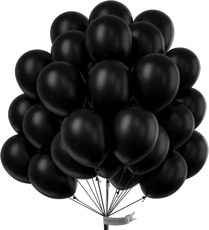 PartyWoo Black Balloons 100 pcs 12 Inch Latex Helium Matte Black Balloons for Baby Shower Birthday Graduation Casino Gamin...
