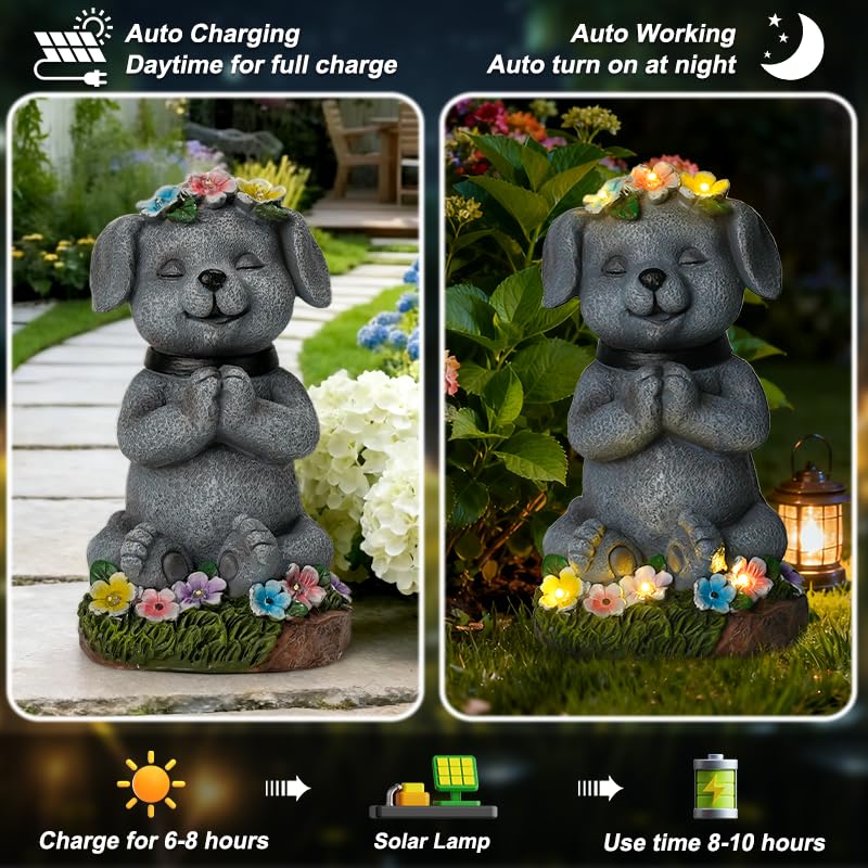 Pohabery Solar Dog Statue Garden Decor With Led Lights Outdoor Dogs Decor Gifts For Women Dog Figurines For Patio Yard Garden Home Decoration