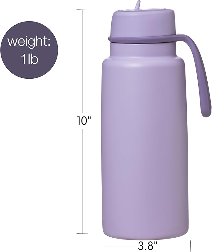 b.box Triple Insulated 34oz Water Bottle w/Stainless Steel Straw. 46 Hours Cold. Leak Proof Tumbler with Lid and Straw for Travel, Gym & School. BPA Free Sports Water Bottles.