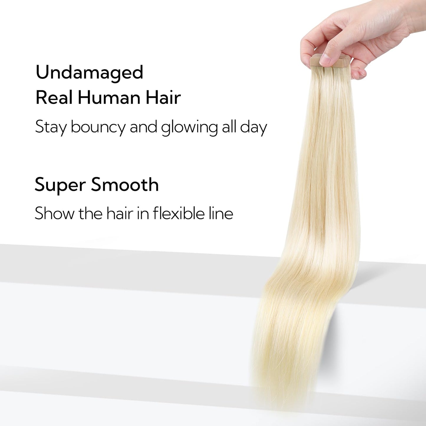 HOTBANANA Tape in Hair Extensions, 14 Inch Tape in Hair Extensions Human Hair 20pcs 50g Platinum Blonde Tape Hair Extensions Str