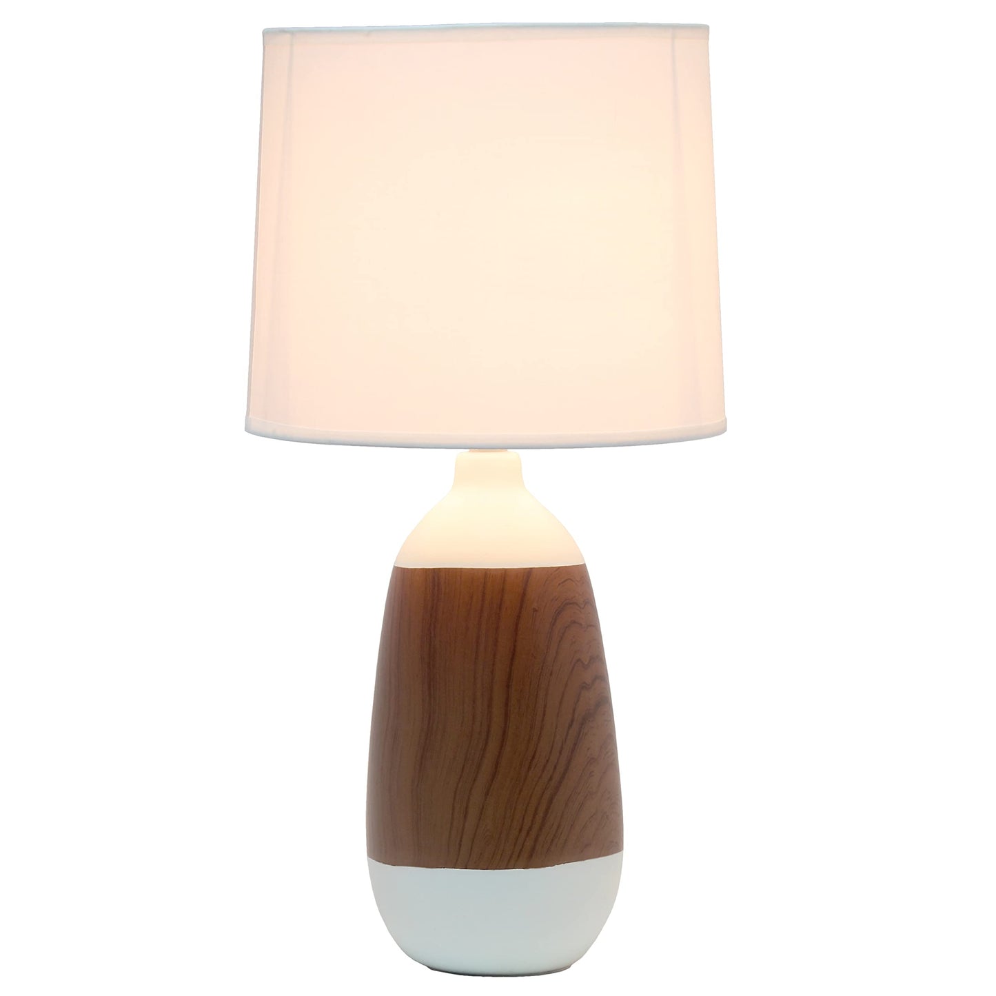Simple Designs LT1117-OFF Ceramic Oblong Table Lamp, Dark Wood and Off White, 9.45inL x 9.45inW x 18.5inH