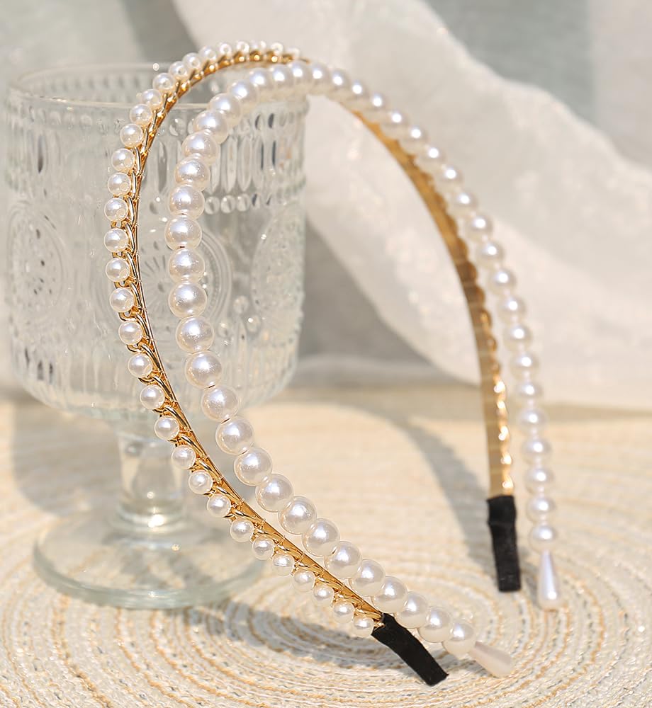 YARN & INK Women's Thin Crystal Diamond Headbands Non Slip, Light Blue Fashion Headband Cute Beaded Bling HairBand Hair Accessor