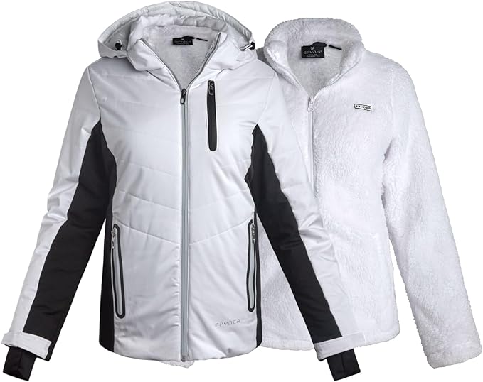 Spyder Womens Ski Jacket - Faux Fur Lined Insulated 3 in 1 Puffer Jacket - Reversible Quilted Winter Coats for Women