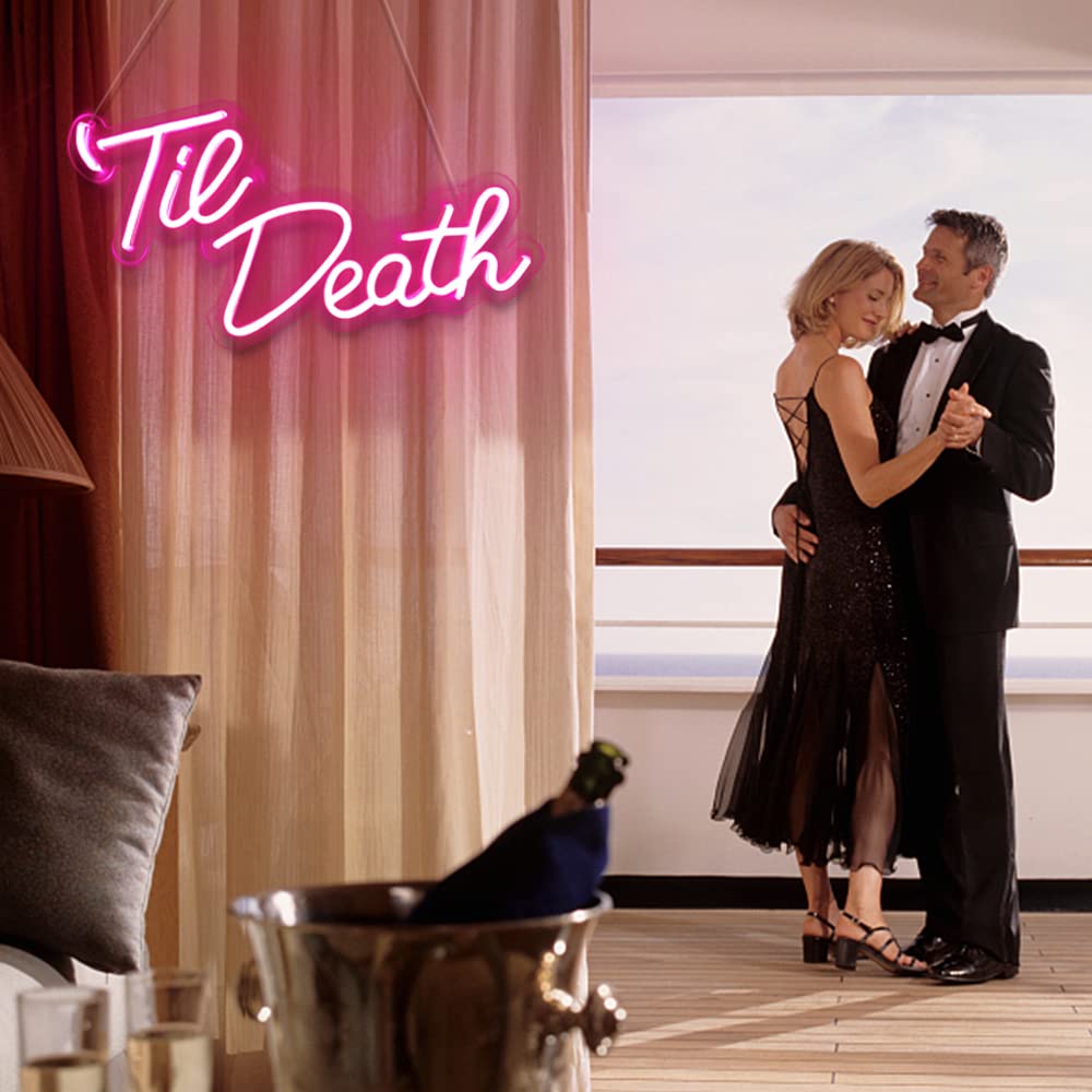 Jxin Til Death Neon Sign For Wall Decor  Til Death Led Neon Light Signs For Wedding Engagement Birthday Anniversary Proposal Party Bedroom Office  Wedding Gifts For Loved Ones  16X9 Pink