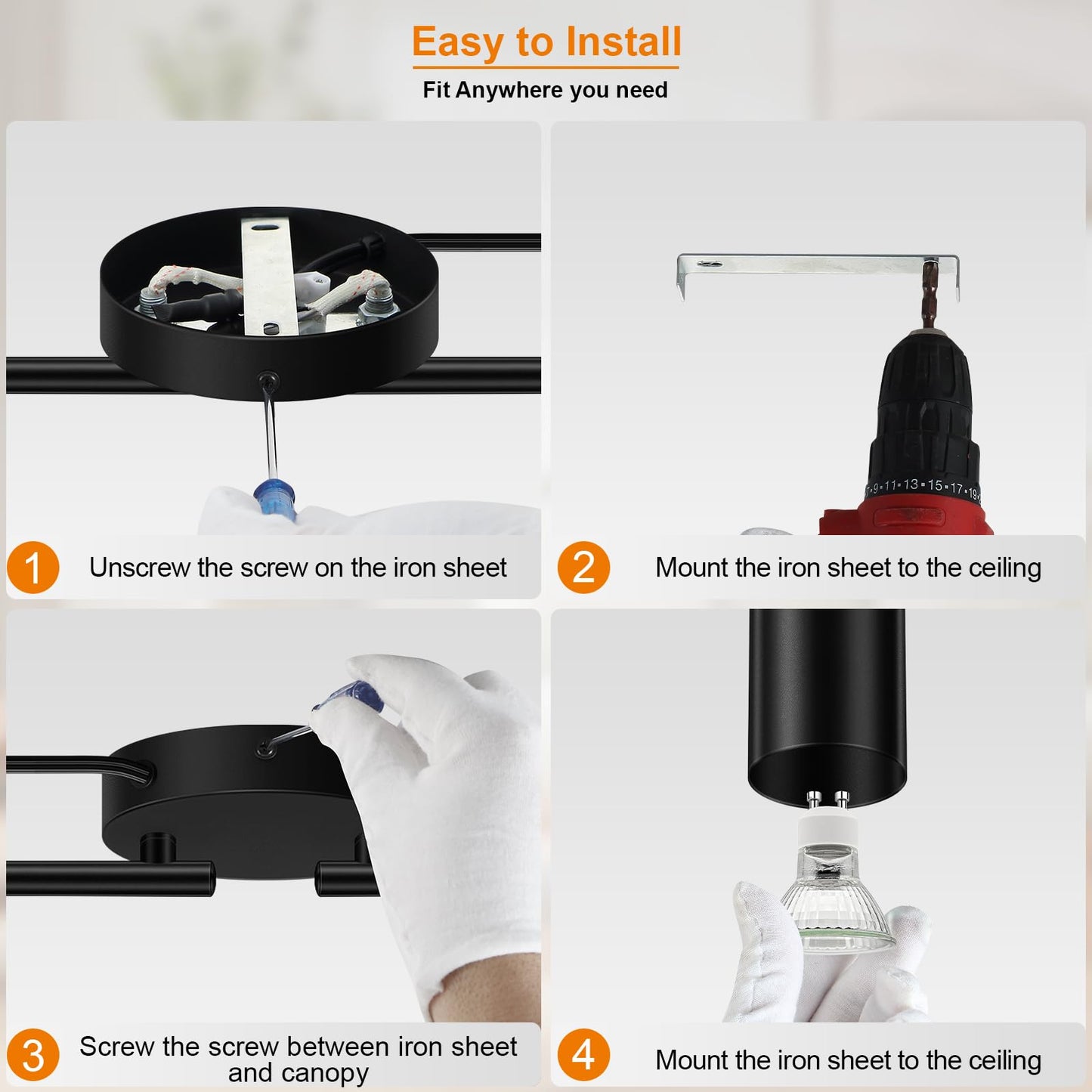 Plug In Track Lighting Led  Track Lighting Fixtures Ceiling  Black 8-Light Kitchen Light Kit  Plug In Wall Light With 14.8Ft Power Cord  Rotatable Ceiling Spotlight For Bedroom(Gu10 Socket  No Bulb)
