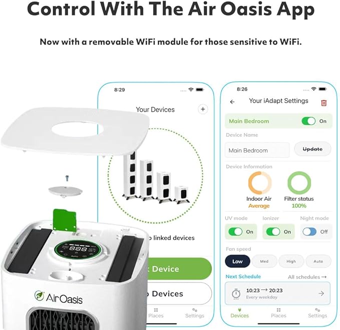 iAdapt 2.0 H13 HEPA Filter Air Purifier Reduces 99% of Viruses, Mold, Dust, Smoke, Pollen & Odors Quietest on The Market WiFi Compatible 2,650 Sq Ft of Clean Air