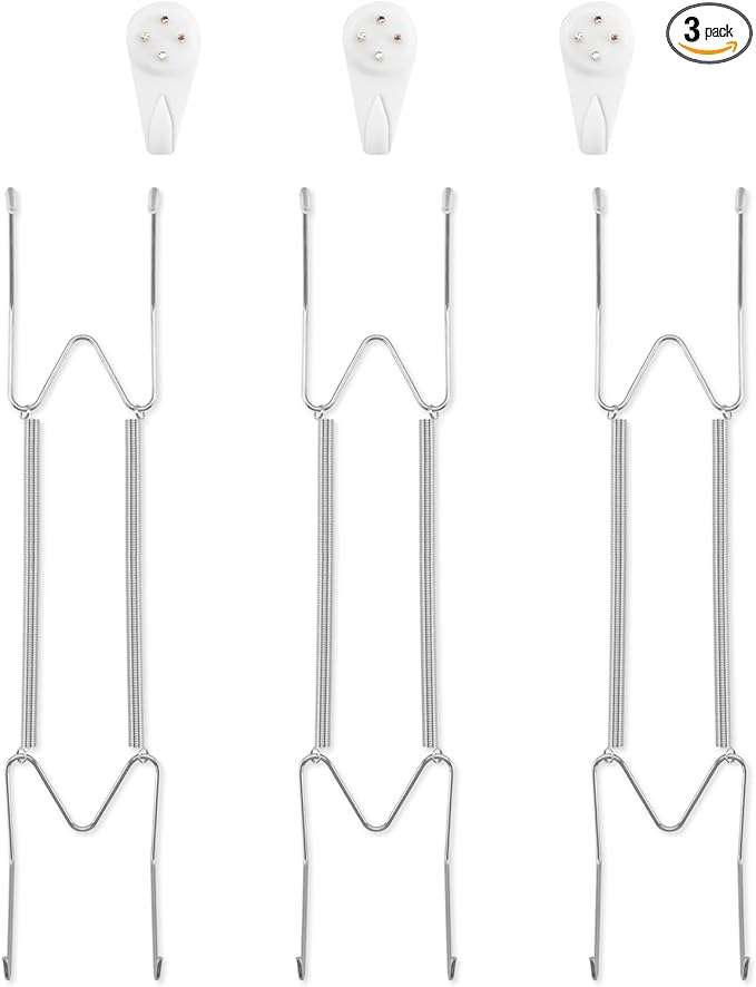 Bilillo 3 Pack Plate Hangers for The Wall, Suitable for 10-14 inch Art Plate, Stainless Steel Invisible Heavy Duty Wire Plate Holder with Wall Hooks, Plate Hangers for Displaying Plates, Silver