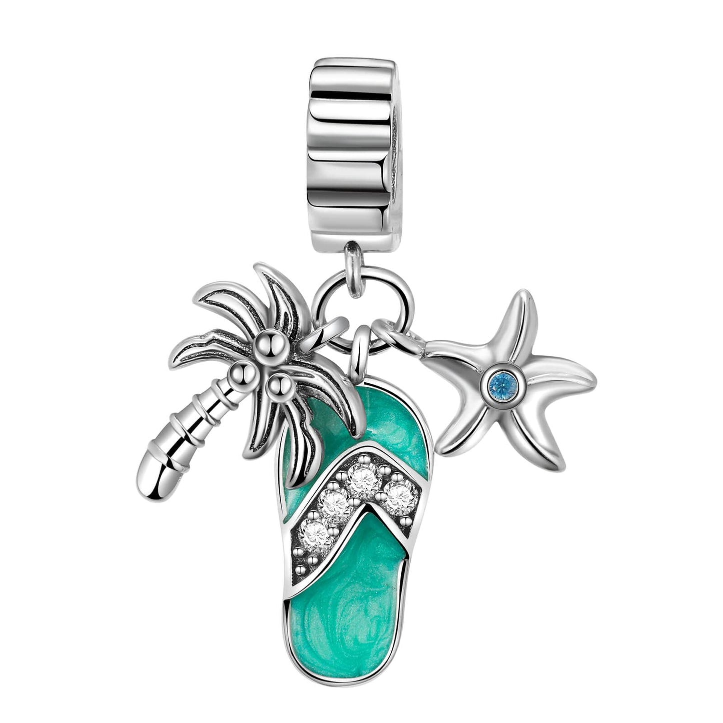 Dazlily Coconut Tree Starfish Slippers Charm 925 Sterling Silver Charm for Bracelets Necklaces