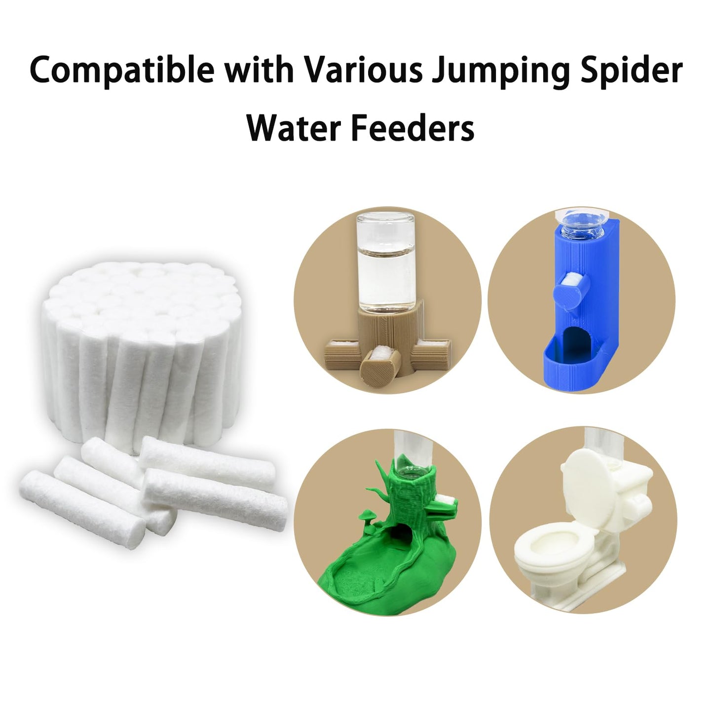 Daerky Jumping Spider Water Fountain Replacement Cotton roll, Absorbent Cotton Swab (50 Pieces)