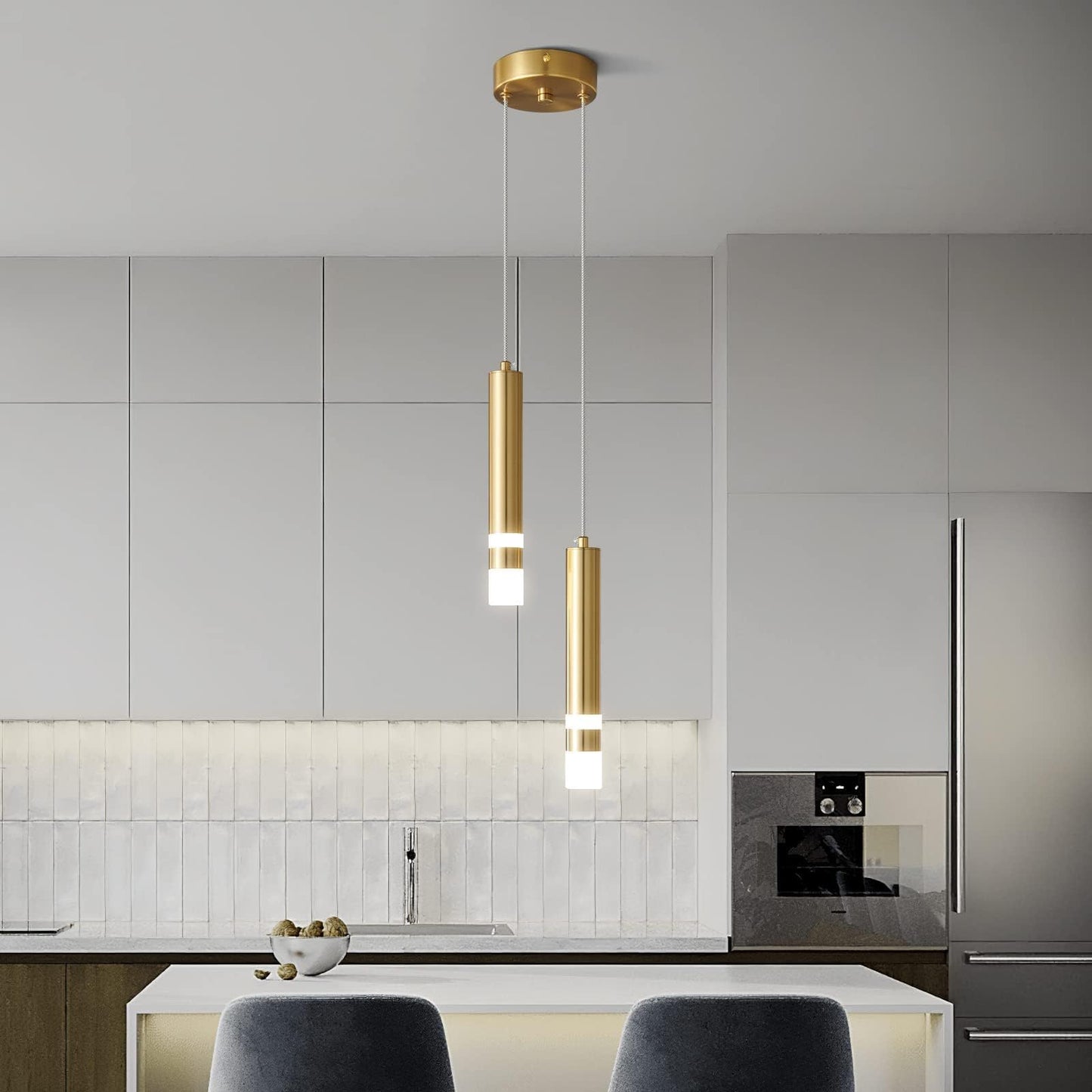 Liangmh Modern Pendant Light Kitchen Fixture Dimmable Led Gold Mini Pendant Lighting Fo Kitchen Island Bedroom Bedside Table Small Pendant Lights (2-Light)