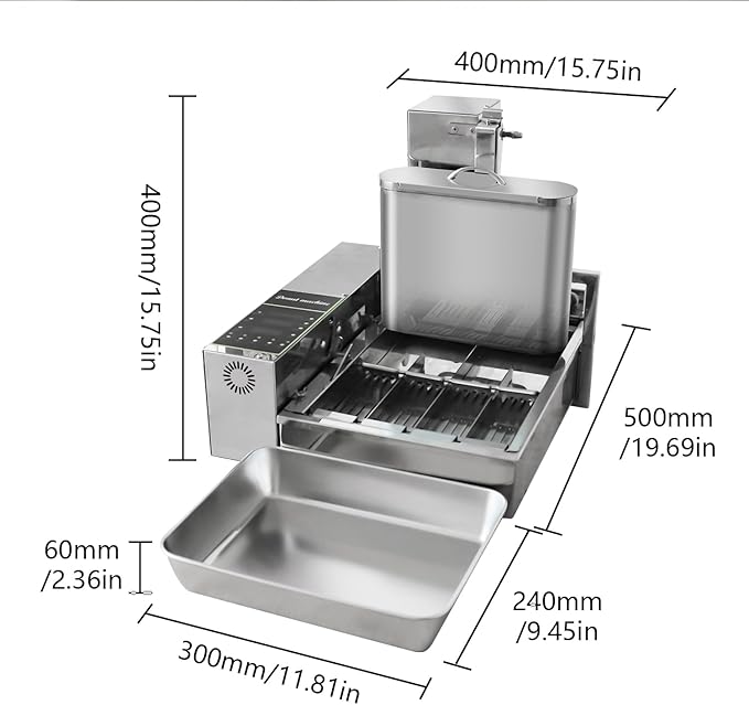 HNZXIB 1750pcs/hour Mini 4-Row Donut Maker, Automatic Donut Machine, Commercial Doughnut Frying Maker, 5 Gears Adjustment, 110V 60Hz, 2000W, Stainless Steel, for Cafes, Bakeries, Restaurants
