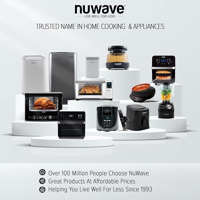 Nuwave 7pc Cookware Set Healthy Duralon Blue Ceramic Nonstick Coated, Diamond Infused Scratch-Resistant, PFAS Free, Oven Safe, Induction Ready & Evenly Heats, Tempered Glass Lids & Stay-Cool Handle
