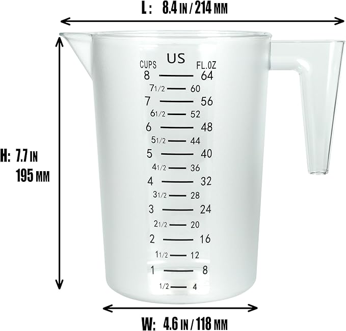 8 Cup/2-Quart Large Measuring Cups, Clear, Strong Food Grade Liquid Measure Pitcher, for Home Hobbies/Professional Kitchen