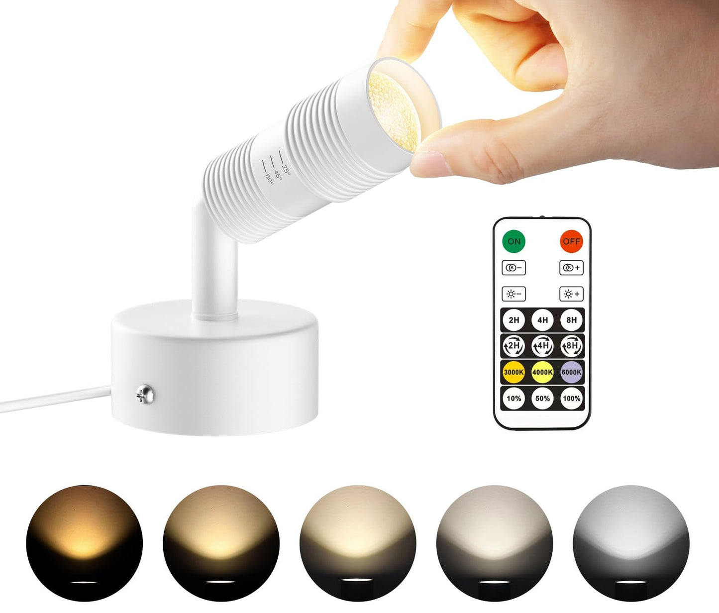 Tuyubee Muti-Color Zoomable Led Spot Lights Indoor Uplighting With Remote & Timer  5W Up Lights Indoor Dimmable Plant Spotlight Uplights Accent Lighting  Floor Spotlight Lamp - White