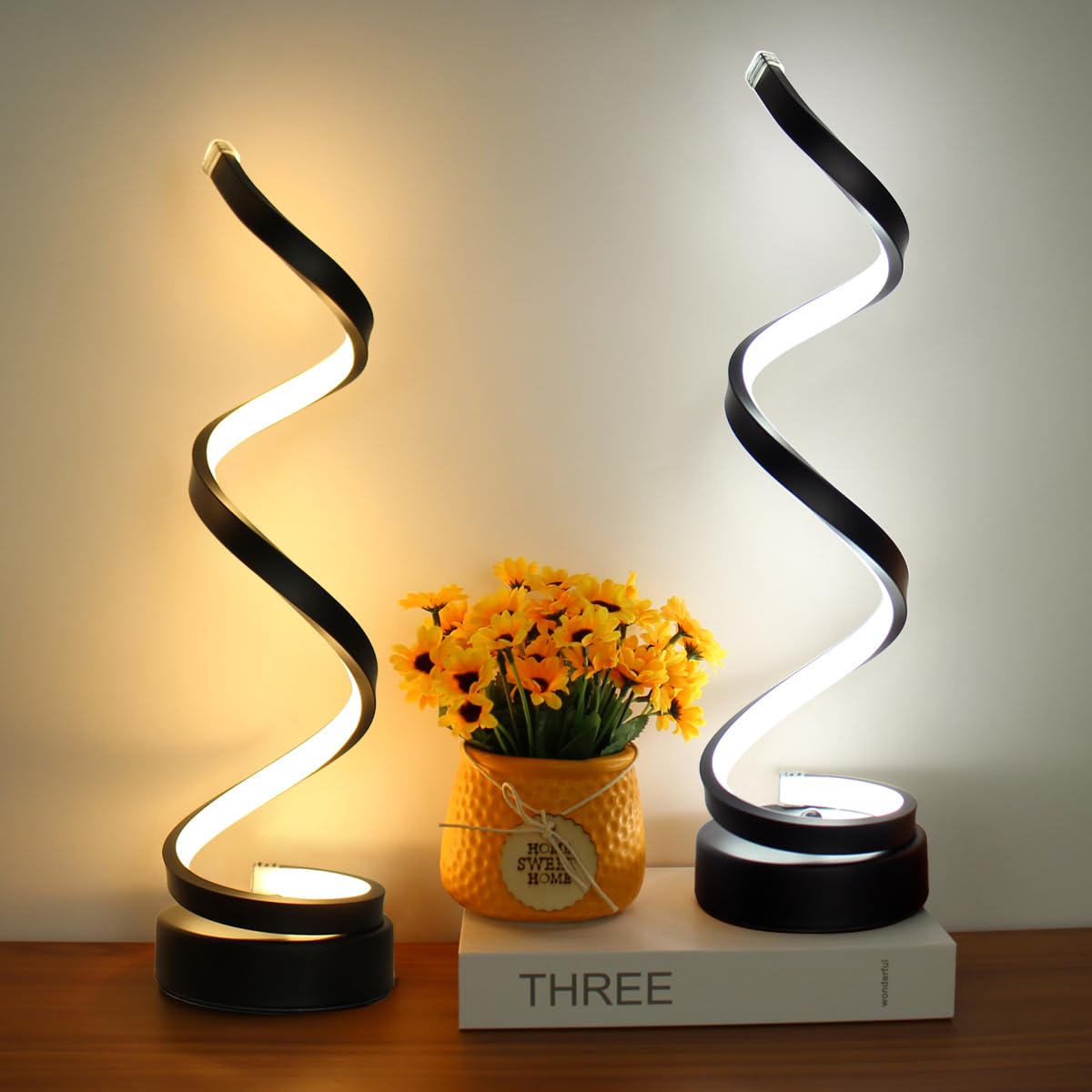 BESKETIE Modern Table Lamp Set of 2, Dimmable 12W LED, 3 Colors, 10 Brightness Levels, Black, Model BKT-TB01-B-