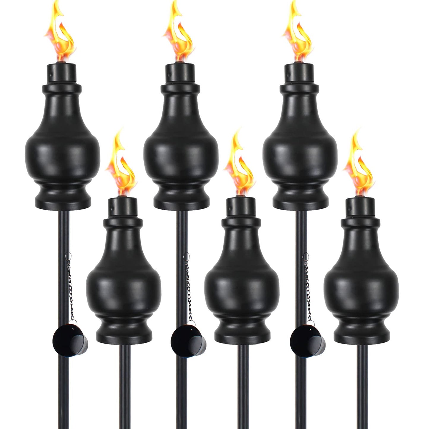 tewei Metal Citronella Torches, 6 Pack, 60In Black Garden Outdoor, Easy to Refill, Model OT-0407