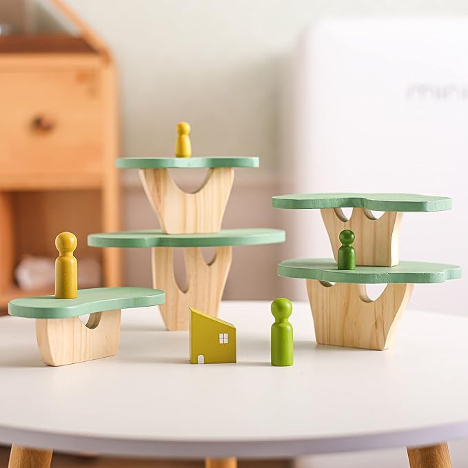 WOODEN TEETHER Wooden Tree Toy Pack of 15 Wood Forest Sensory Toys for Boys and Girls Educational Montessori Toys for Preschool Kids