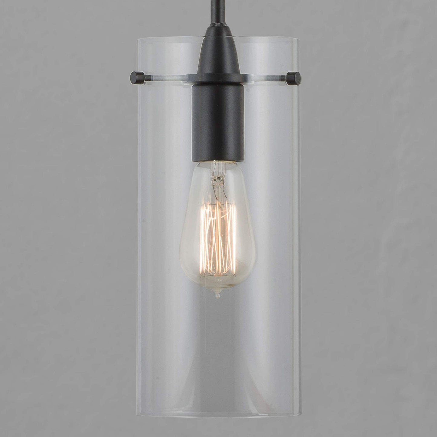 Linea di Liara Pendant Light Fixtures, Modern Matte Black, Large Clear Glass Shade, Industrial Style, Model LL-P315-BLK