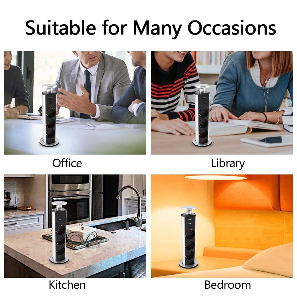 Retractable -Up Power Socket 3 Us Plug And 2 Usb Charging Ports, Electric Socket For Table Pulling Up/Outlet Desktop Worktop, Mu