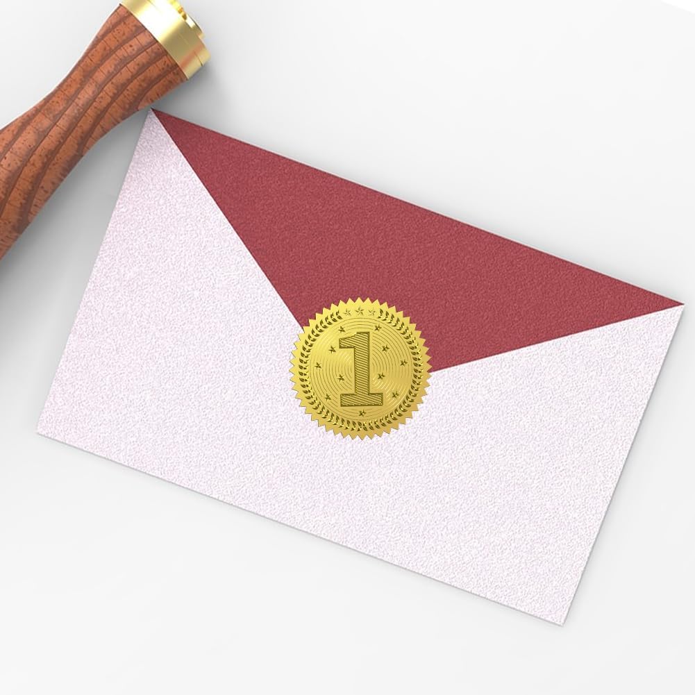 Peacoblue Gold Foil Stickers Seals Official Embossed, Number 1 Self Adhesive Gold Around Embossing Medal Stickers for Certificate Paper, Student Reward, Awards, Envelope Seals