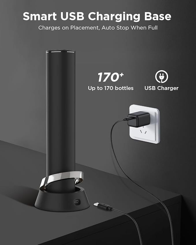 Luxury Automatic Electric Wine Opener with Charging Base, Built-in Foil Cutter - Rechargeable Wine Bottle Opener | Gift for Wine Lovers