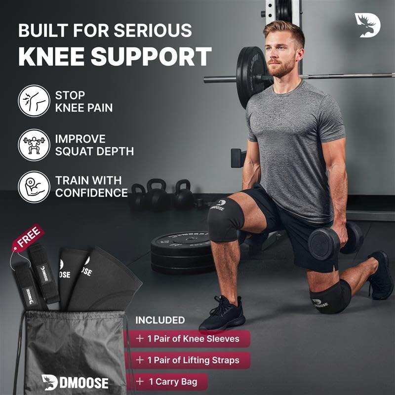 DMoose Fitness Knee Sleeves for Weightlifting (Pair) 78” Knee Wraps for Joint Support, Squats & Powerlifting - Gym Brace S...