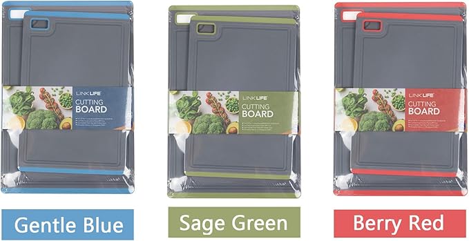 Kitchen Cutting Boards Set of 2, Clear BPA Plastic, Dishwasher Safe, Juice Slots, Anti-Knife Cutting Mats, Red