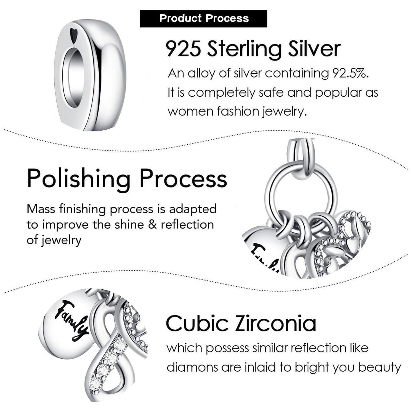 VALGACLS Family Infinity Triple Charm Family Tree Charms 925 Sterling Silver Charms for Bracelets and Necklaces