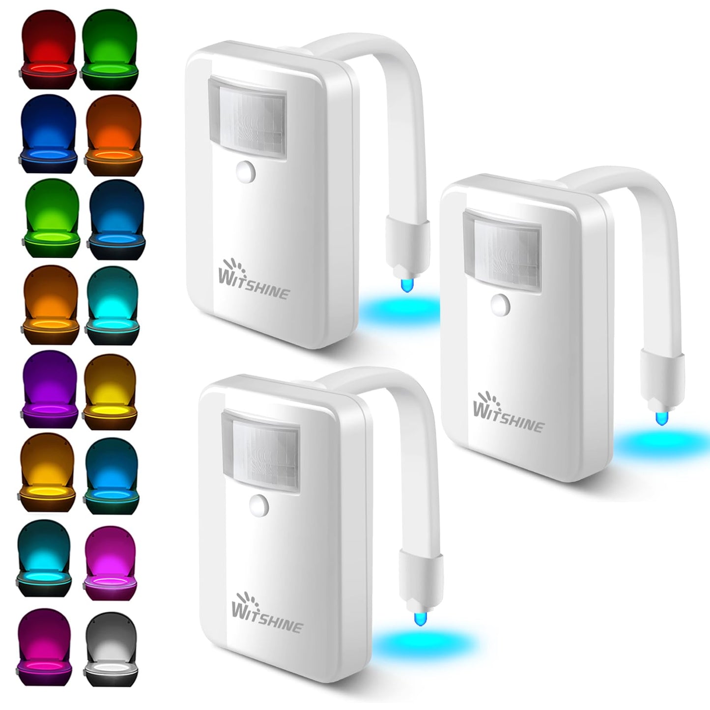 Witshine Motion Sensor Toilet Night Light, 16 LED Color Changing, AA Battery Operated, Pack of 3, Multicolor
