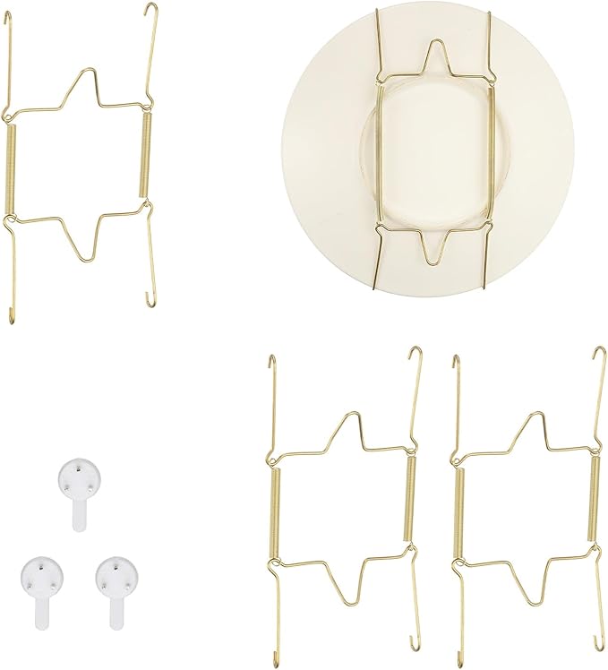 uxcell 3pcs Plate Hangers for The Wall, 8 Inches Stainless Steel Wire Plate Holders with Traceless Nail Displaying Plates Dish DIY Craft, Golden