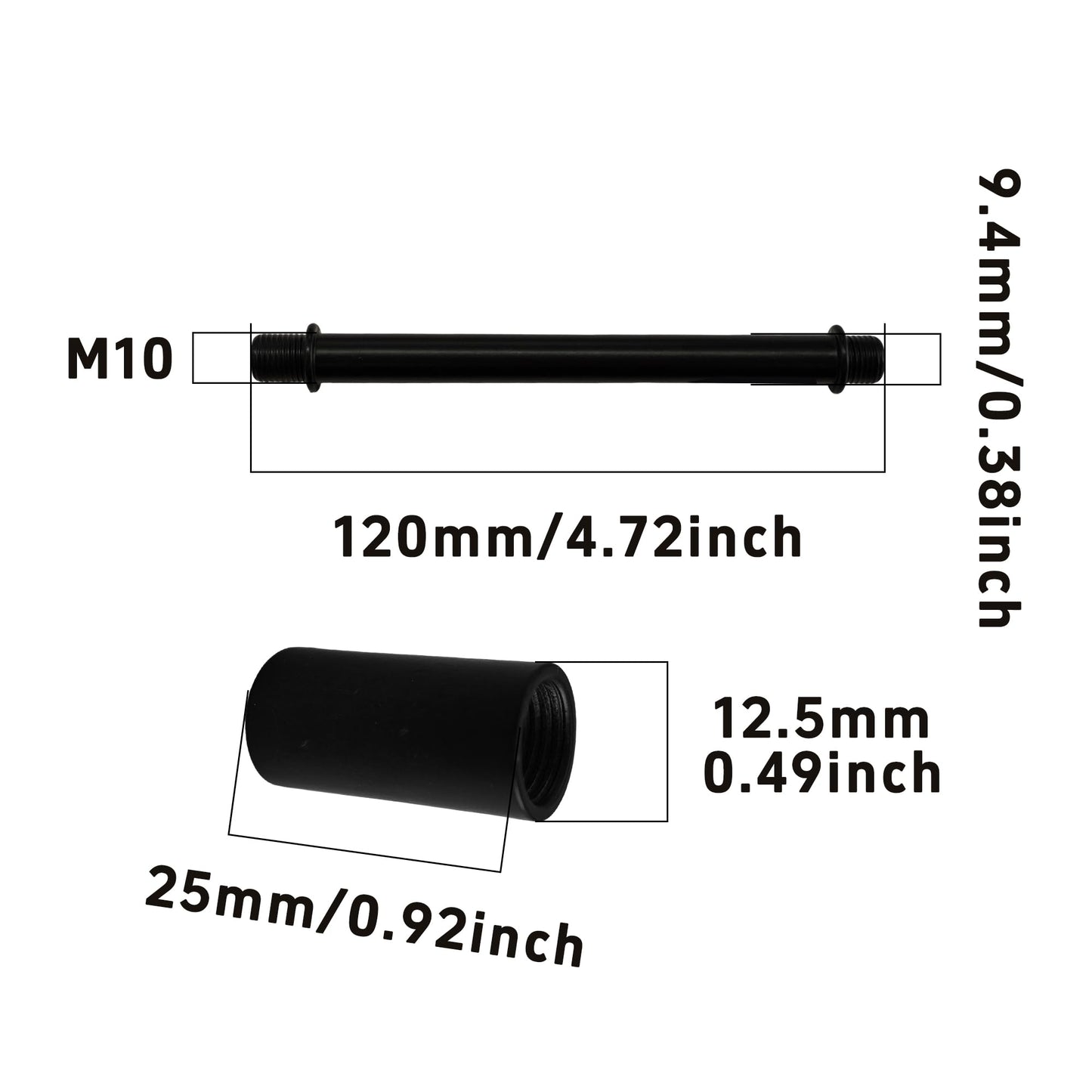 Auxbc 4 Sets 4.7” Straight Pipe Lamp Stem Kit - M10 Double End Threaded Black Lamp Parts For Diy Floor, Table & Ceiling Lights