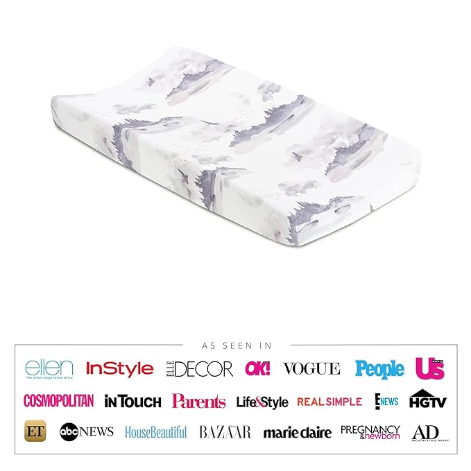 Oilo Changing Pad Cover, Breathable 100% Turkish Cotton Fitted Jersey, 300 Thread Count, Machine Washable, Fits Standard Changing Pads (32" x 16"), Girl, Boy, & Neutral Nursery Design, Misty Mountain