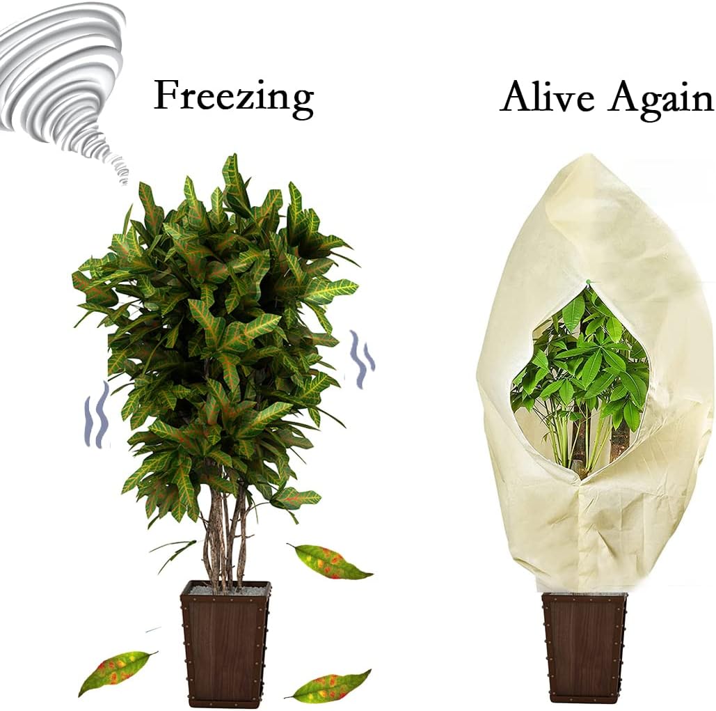 gardtree Winter Plant Frost Protection Covers 31.5" x 47.2" 4 Packs, Thicker 2.4oz/yd² Garden Cold Weather Tree Covers Freeze Protection Wrap with Zipper Drawstring for Shrub Fruit Tree, Potted Plants
