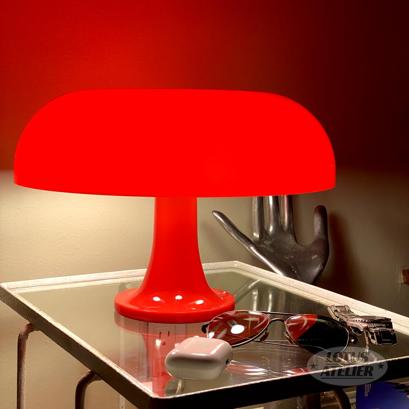 Lotus Atelier Red Mushroom Lamp For Room Aesthetic Modern Lighting For Bedroom Mid Century Lamp | Cool Retro Living Room Decor | Table Lamp Mushroom Light Home Decor Mcm (Red)